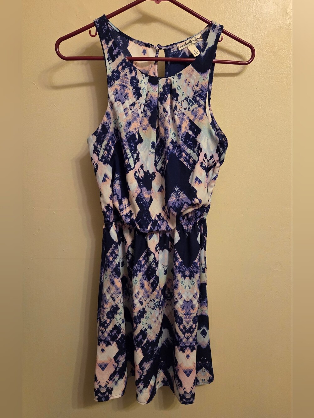 Tie Dye Watercolor Sleeveless Mini Dress S Festival Boho Chic Elastic Waist